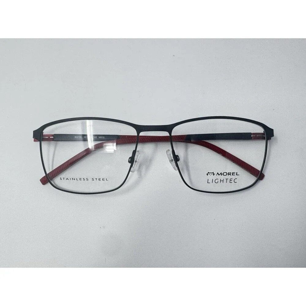 Morel Lightec 30215L 58-18-145 Stainless Steel Eyeglass Frames Black/Red France